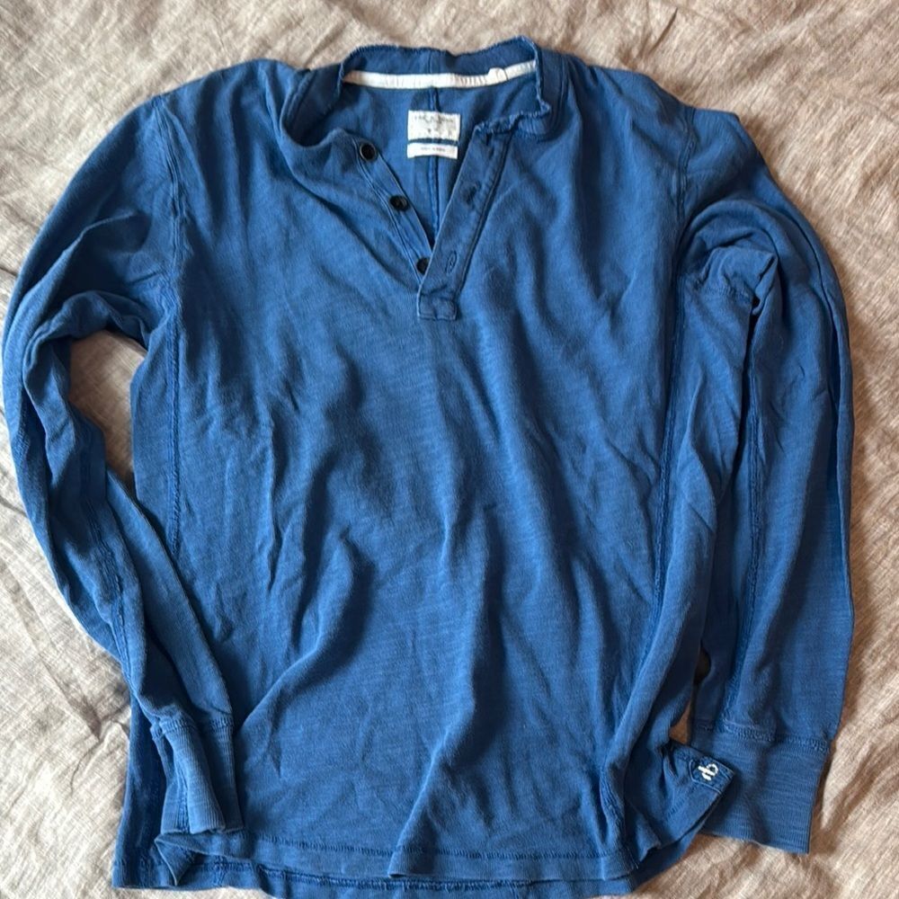 Rag & Bone Blue Long Sleeve Henley Shirt - M